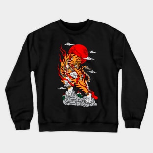 Japanese Tiger Print Crewneck Sweatshirt